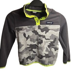 Lands' End Boys Heritage Fleece Snap Neck Sweatshirt Grey Camo Sz 6-7‎ A-007